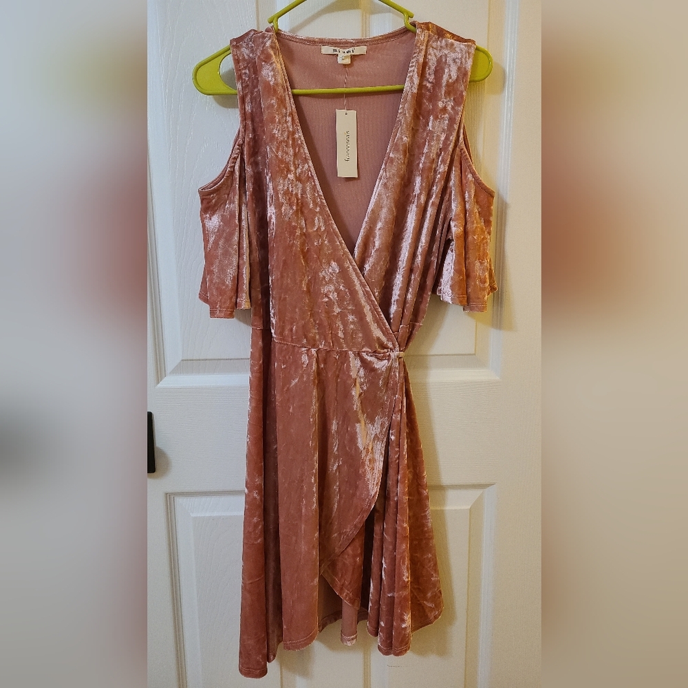 Cold Shoulder Velvet Wrap Dress